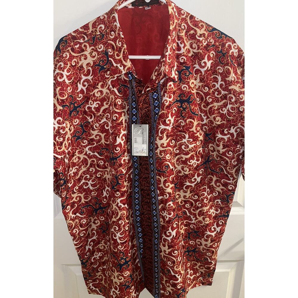 NWT Bali Lestari Mens All Over Print Shirt Short Sleeve SIZE XXL Red Blue - - Picture 5 of 5